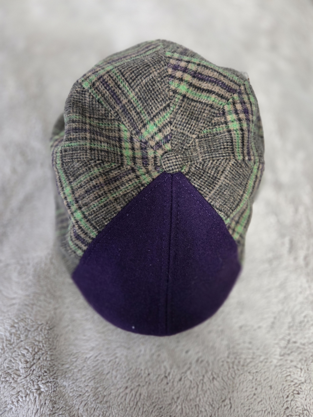 Men's Plaid Newsboy Cap with Purple Front Panel